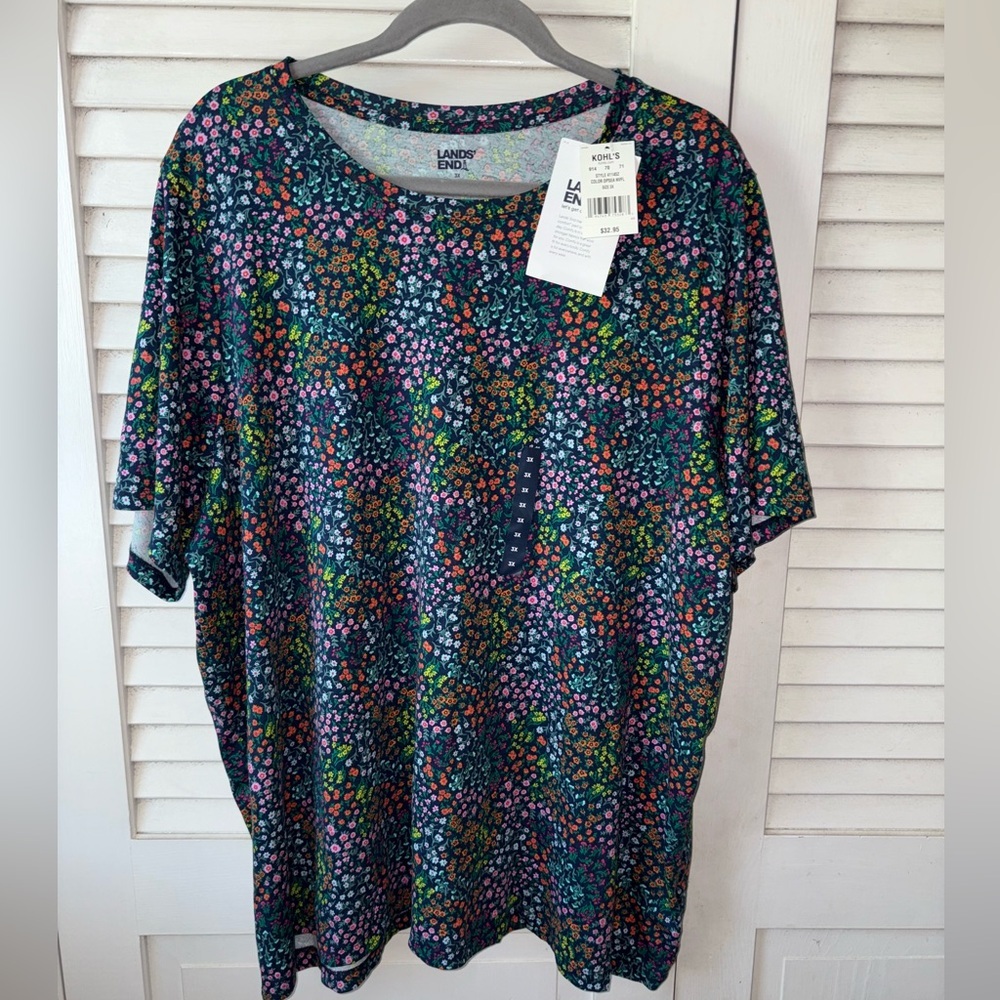 Lands’ End Women’s Plus 3X Floral Print Cotton T-Shirt NWT - Picture 3 of 7